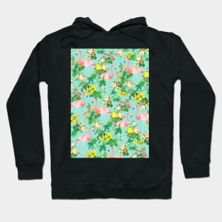 Flamingos print, Flowers pattern, Vintage flowers, Botanical illustration, Roses, orange, Pattern, Modern art, Wall art, Print, Minimalistic, Modern Hoodie